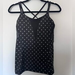 lululemon athletica Black Tank with Light Gray Polka Dots Built in Bra